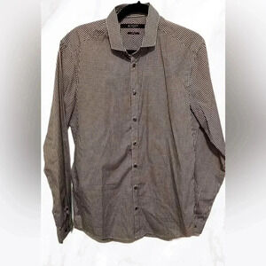 Tiger of Sweden black and white striped long sleeve button  down dress shirt 41